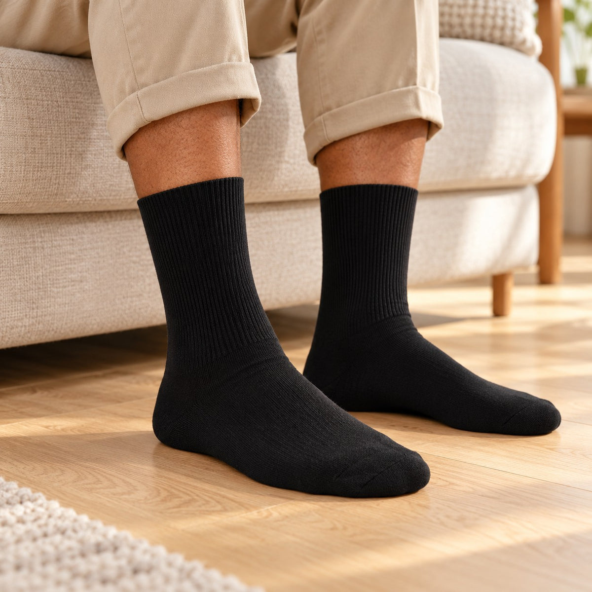 Mi Socks men's diabetic crew socks, black, worn