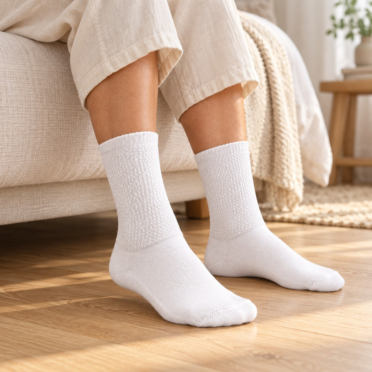 White Mi Socks crew socks, lifestyle view