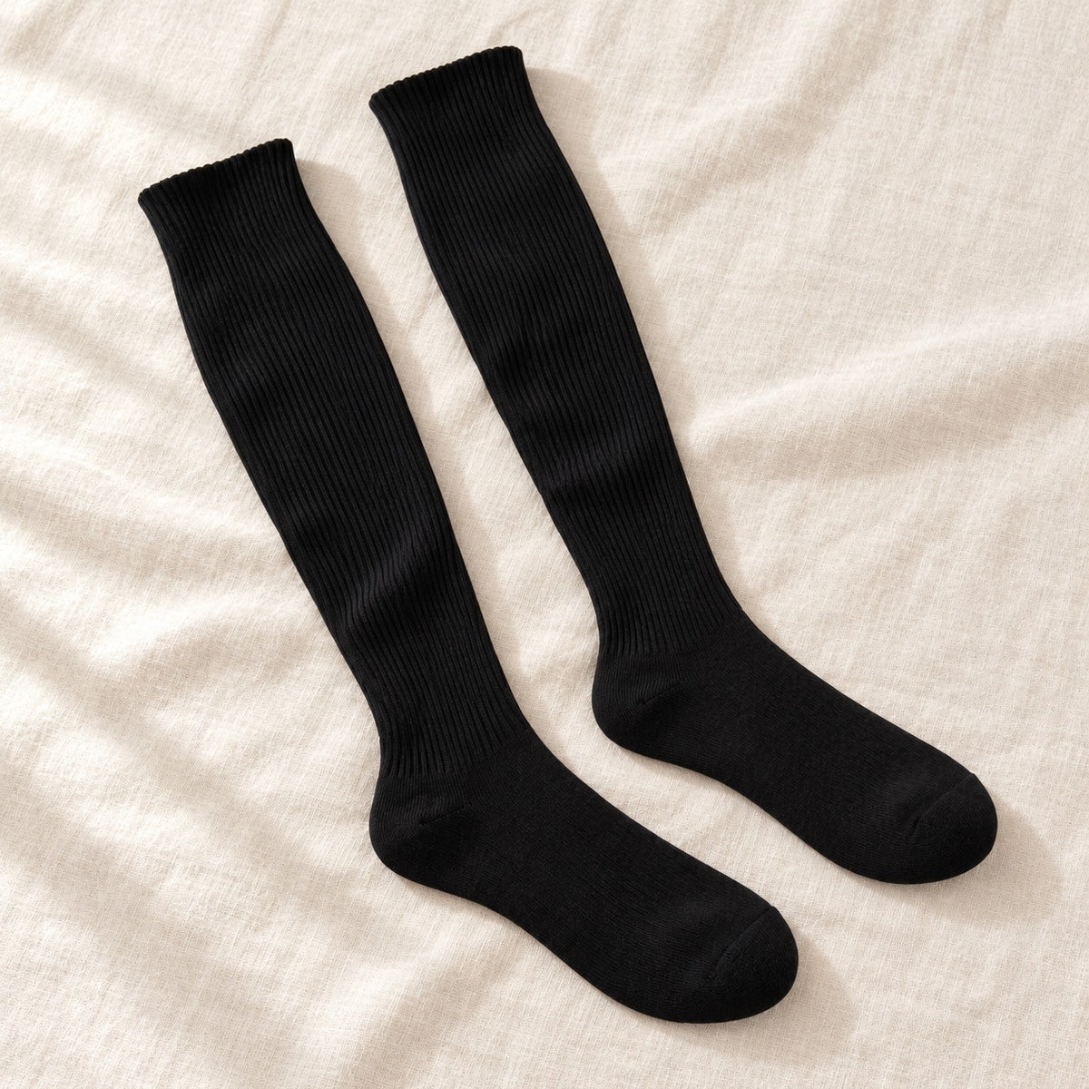 Black Mi Socks knee high socks, flat lay view