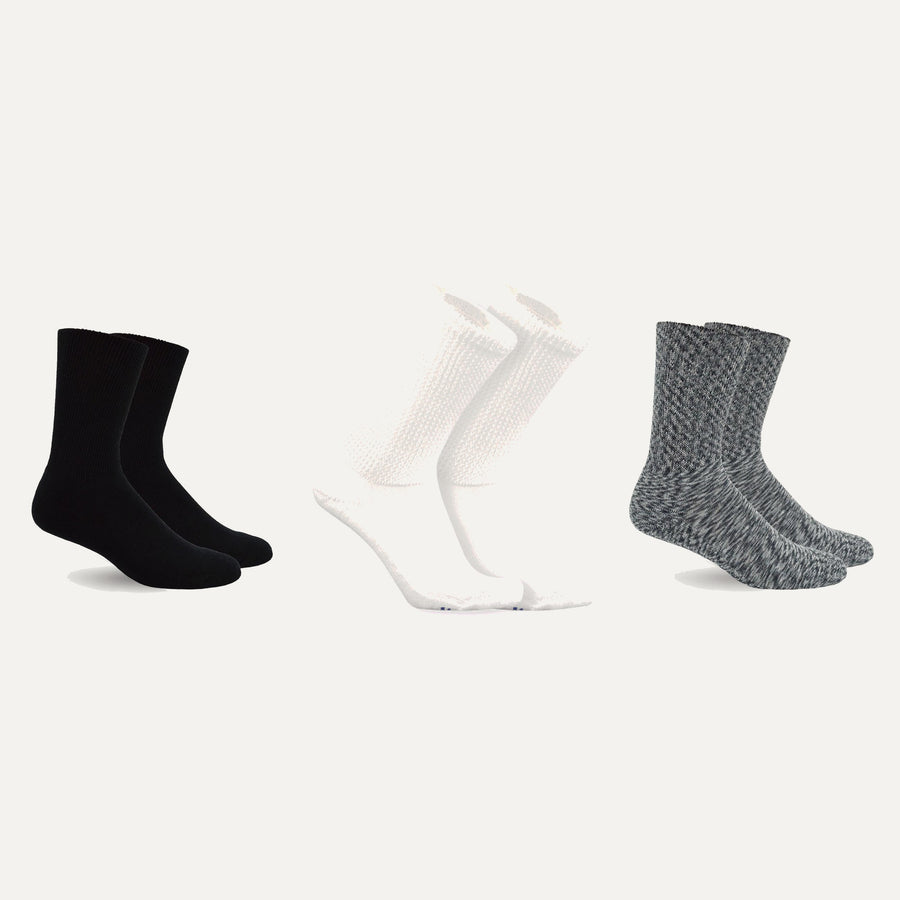 Mi Socks non-binding diabetic socks, 3-pack Classic Mix: 1 black, 1 white, 1 marble grey