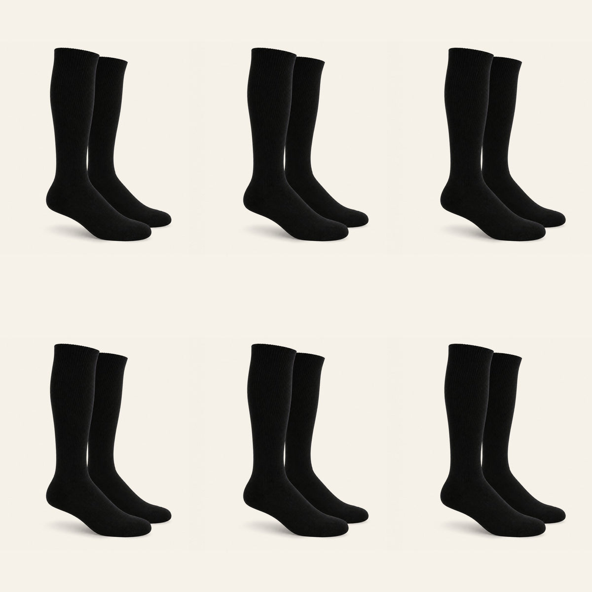 Mi Socks Black non-binding diabetic knee high socks, 6 pairs