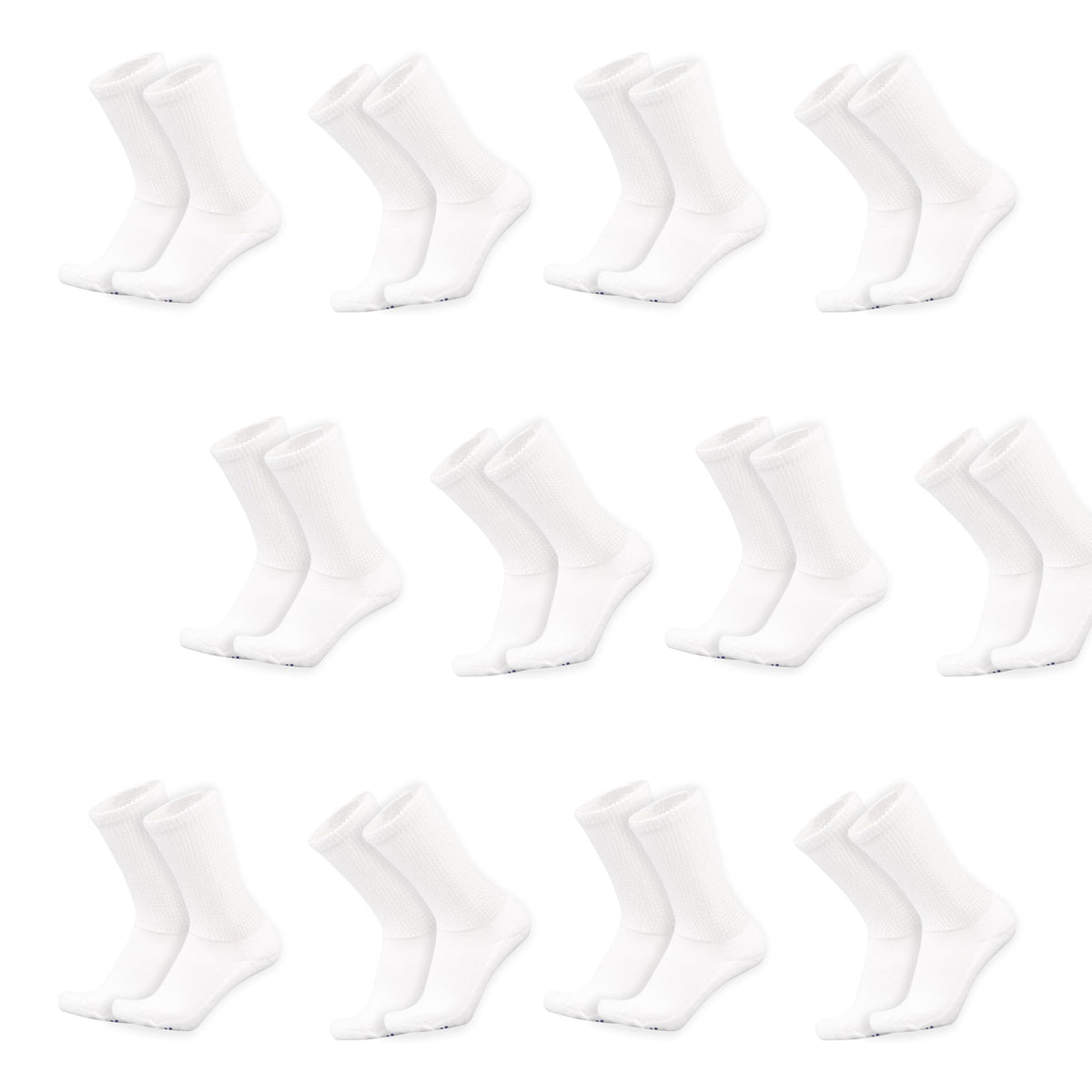 Mi Socks Men's Diabetic Crew Socks 12-Pack, All White