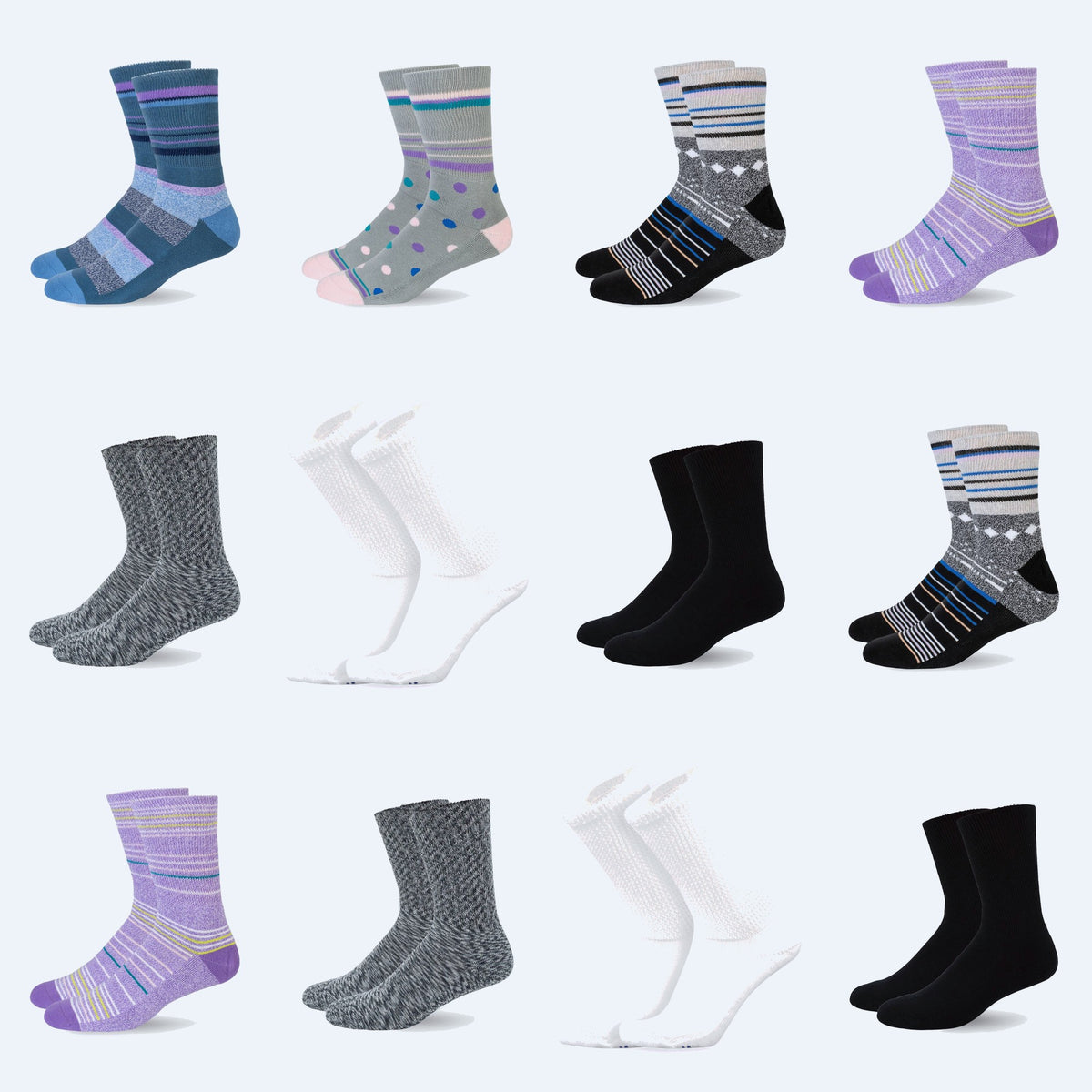 Mi Socks diabetic crew socks, 12-pack Assorted