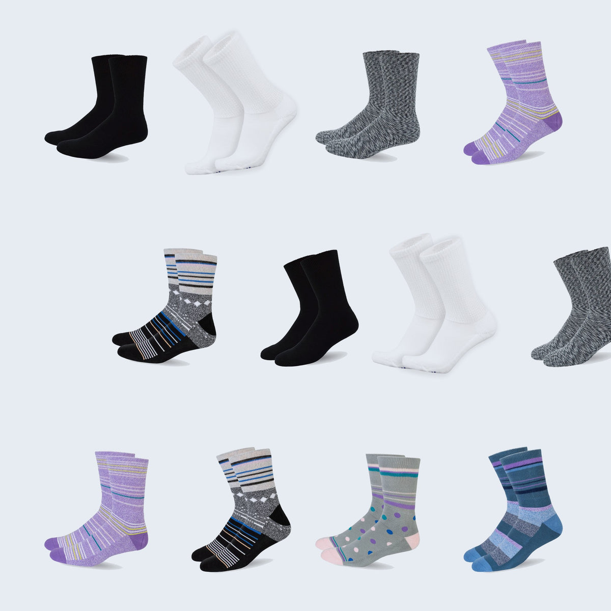 Mi Socks Men's Diabetic Crew Socks 12-Pack, Assorted