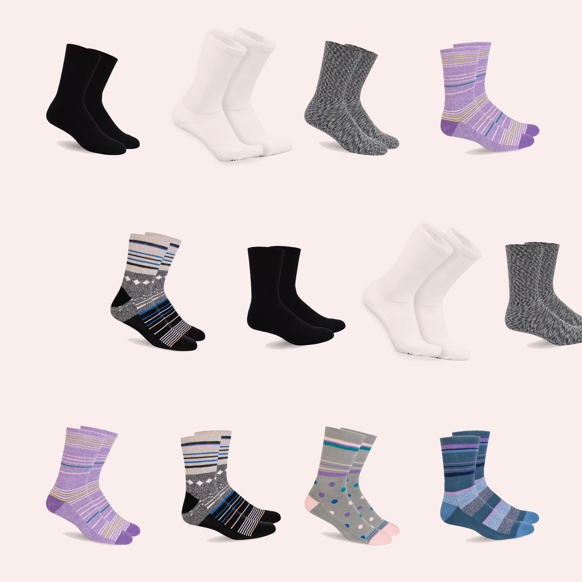 Mi Socks Women's Diabetic Crew Socks 12-Pack, Assorted
