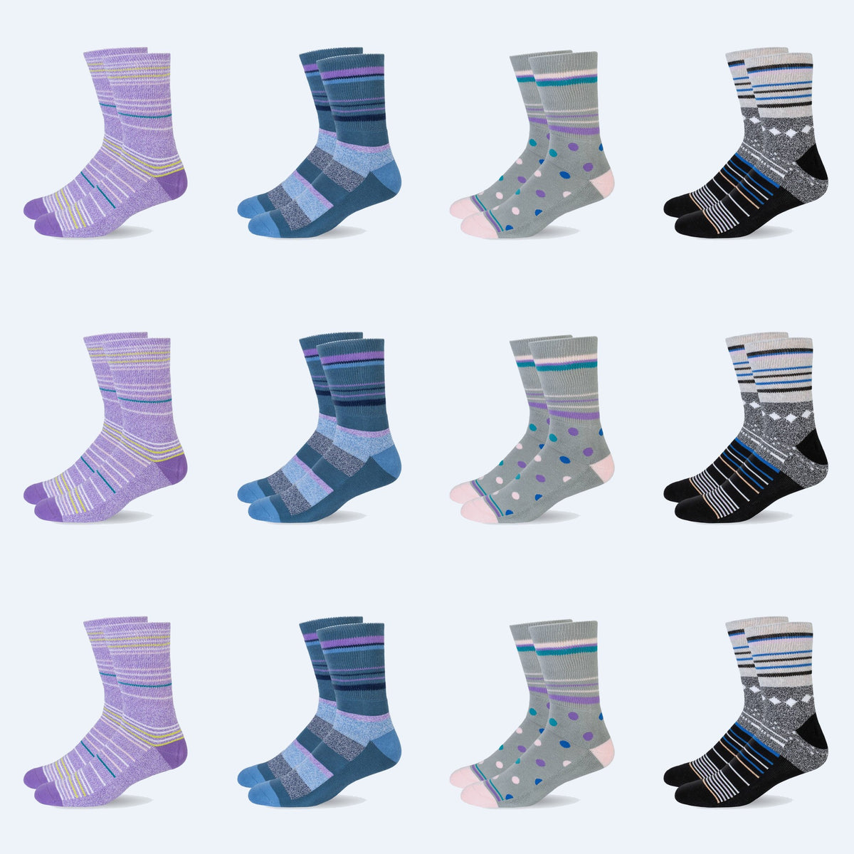 Mi Socks diabetic crew socks, 12-pack Prints Mix