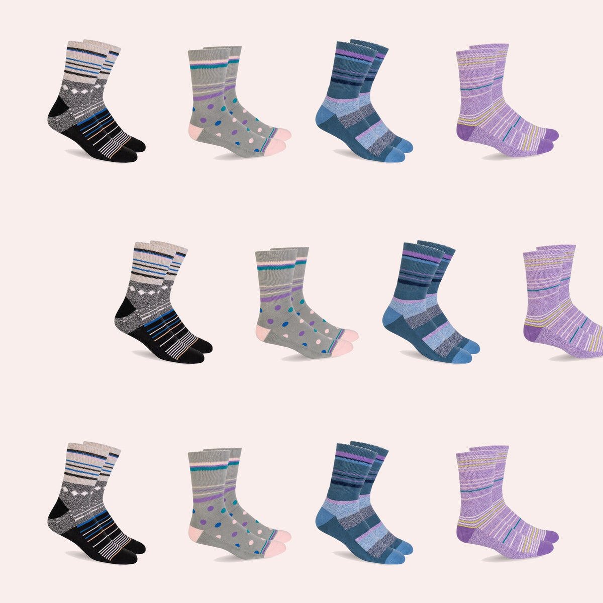 Mi Socks Women's Diabetic Crew Socks 12-Pack, Prints Mix