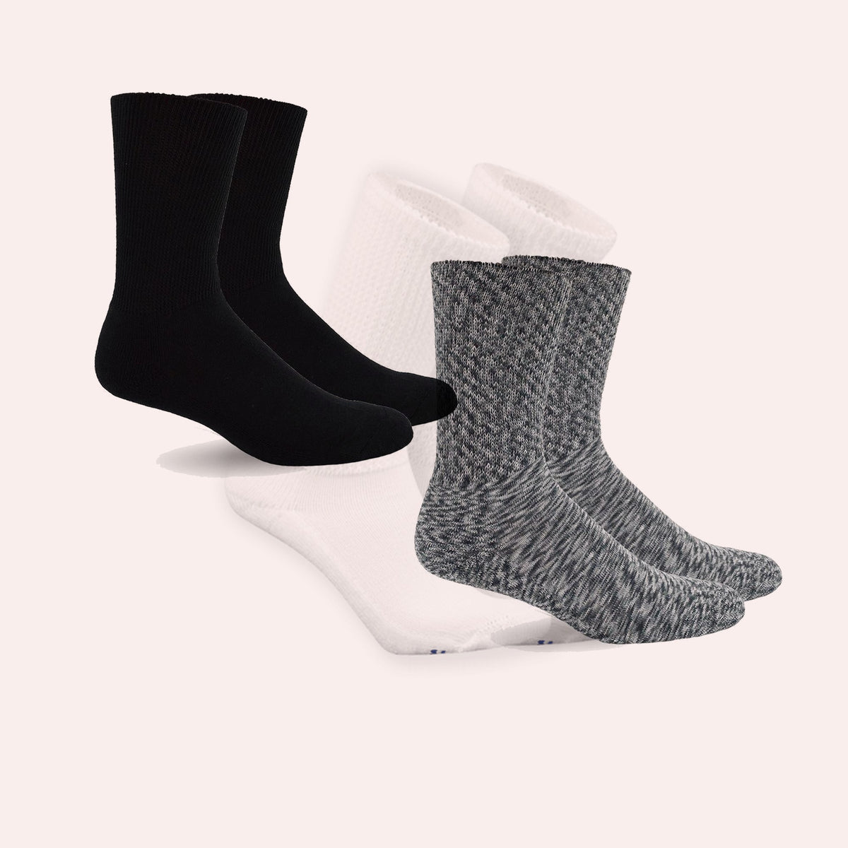 Mi Socks Women's Diabetic Crew Socks 3-Pack, Classic Mix