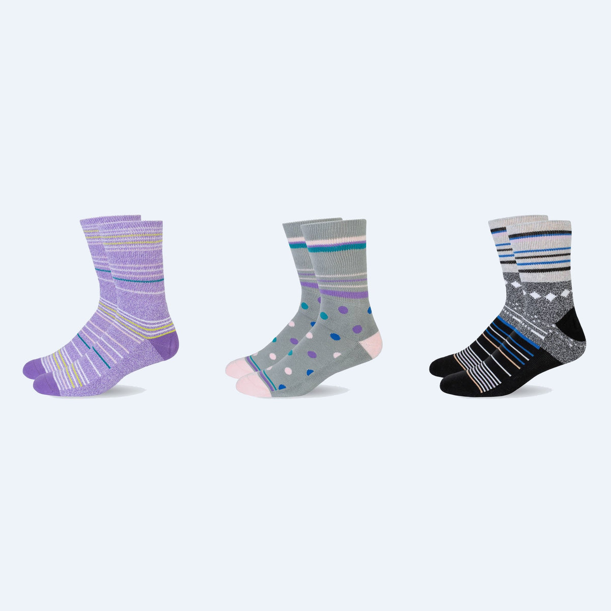 Mi Socks diabetic crew socks, 3-pack Prints Mix