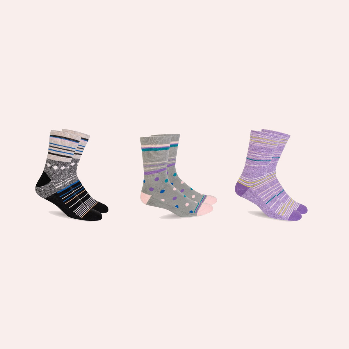 Mi Socks Women's Diabetic Crew Socks 3-Pack, Prints Mix