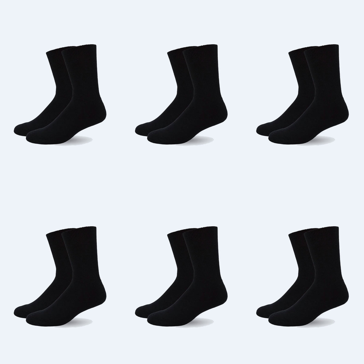 Mi Socks diabetic crew socks, 6-pack All Black