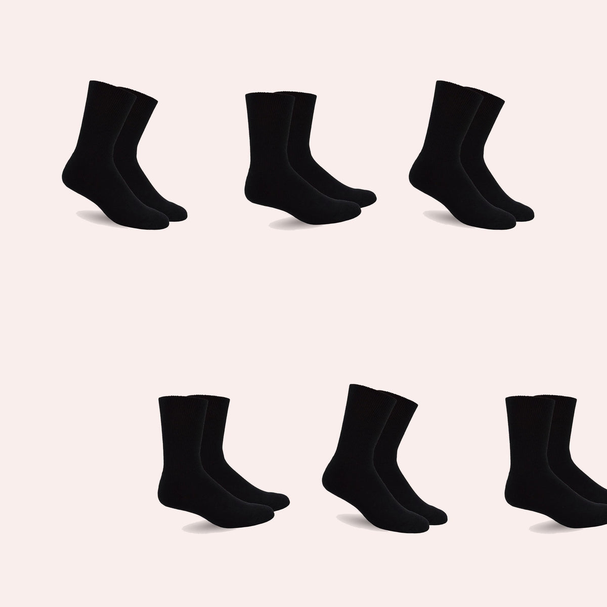 Mi Socks Women's Diabetic Crew Socks 6-Pack, All Black