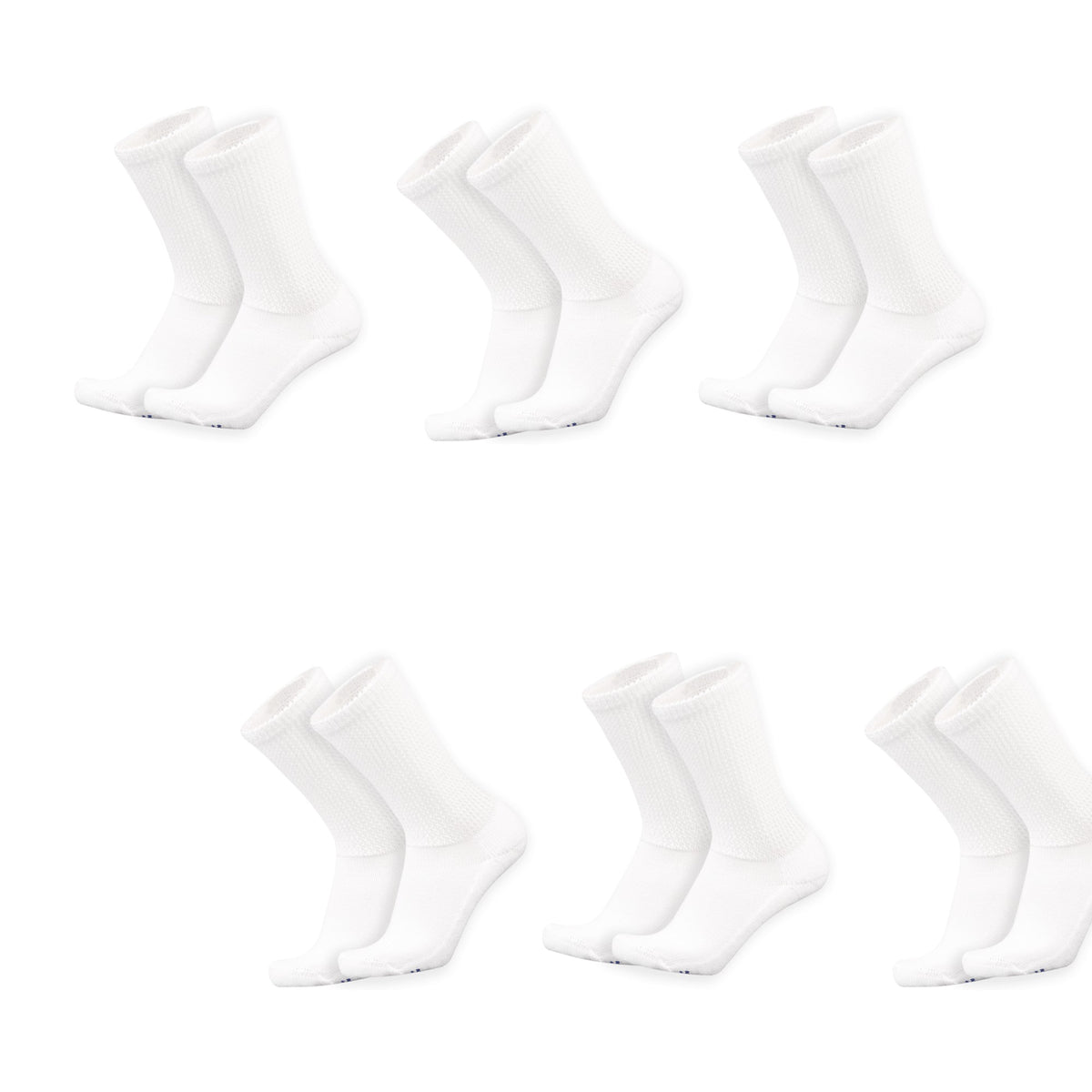 Mi Socks Men's Diabetic Crew Socks 6-Pack, All White