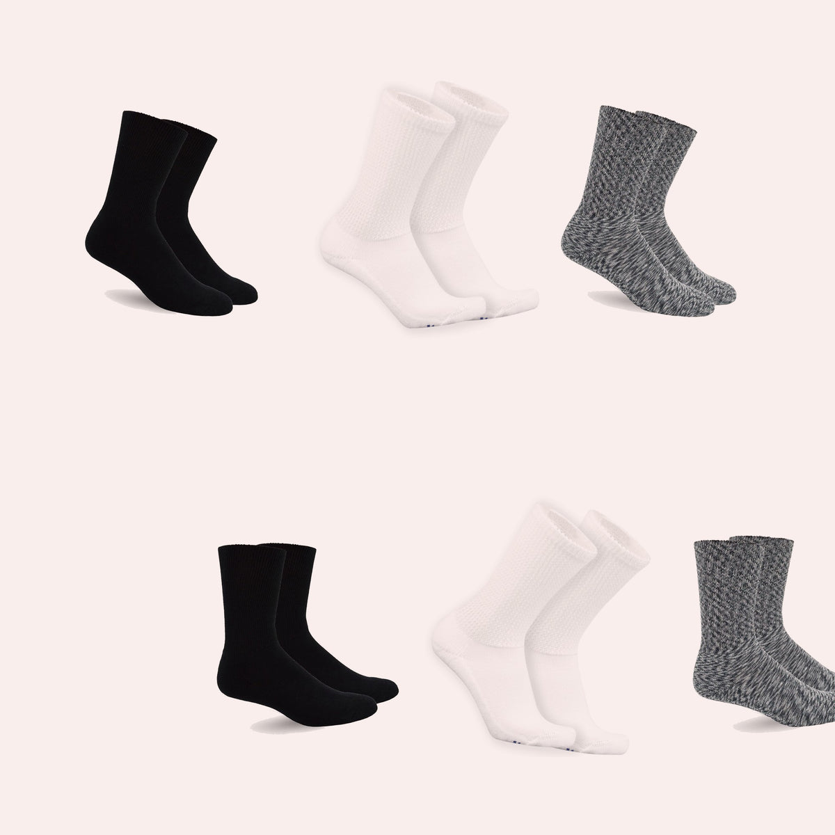 Mi Socks Women's Diabetic Crew Socks 6-Pack, Classic Mix
