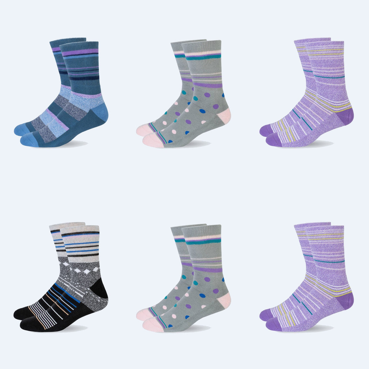 Mi Socks diabetic crew socks, 6-pack Prints Mix