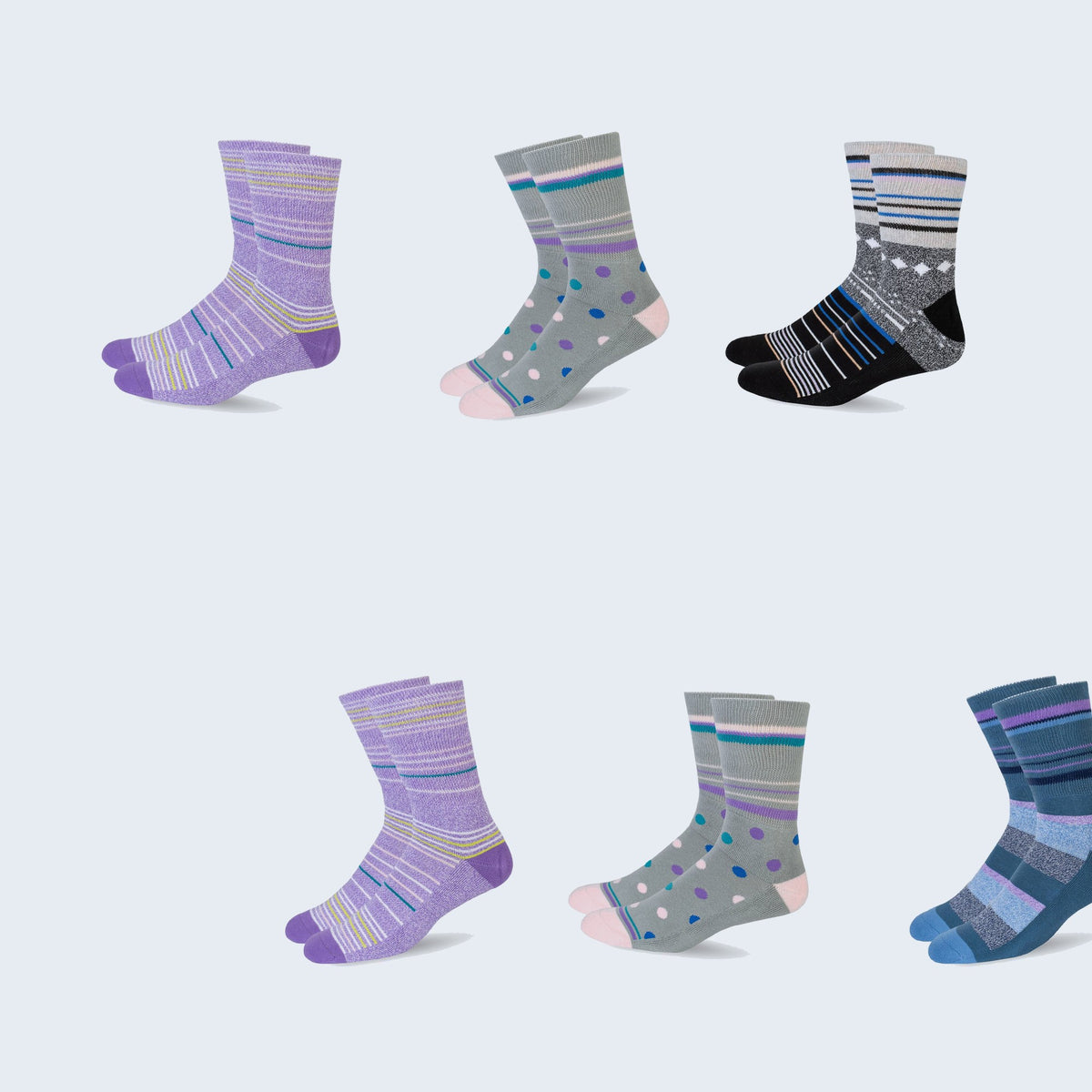 Mi Socks Men's Diabetic Crew Socks 6-Pack, Prints Mix