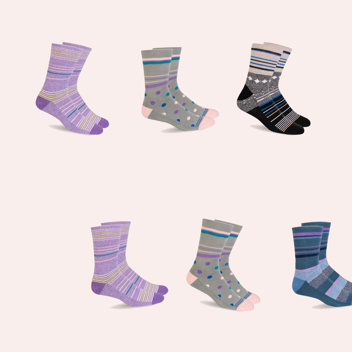 Mi Socks Women's Diabetic Crew Socks 6-Pack, Prints Mix