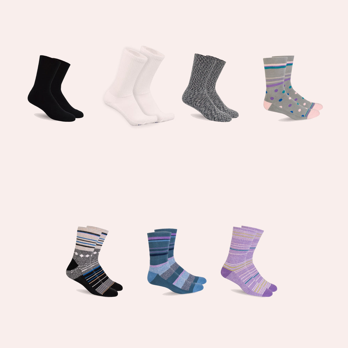 Mi Socks Women's Diabetic Crew Socks in 7 colors