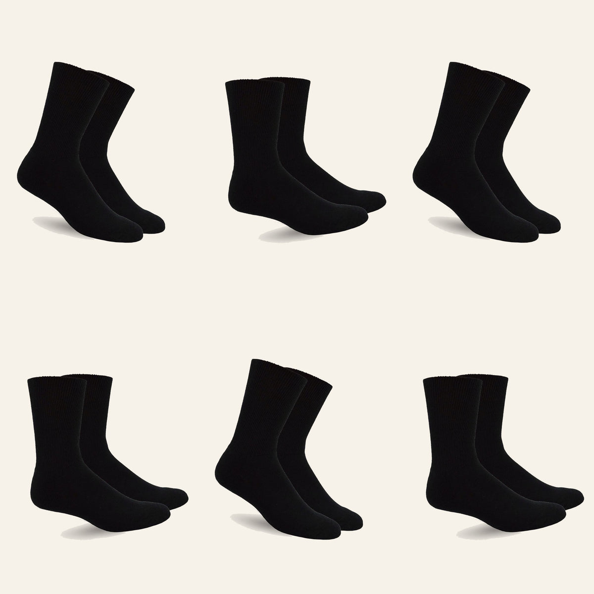 Mi Socks Black non-binding diabetic crew socks, 6 pairs