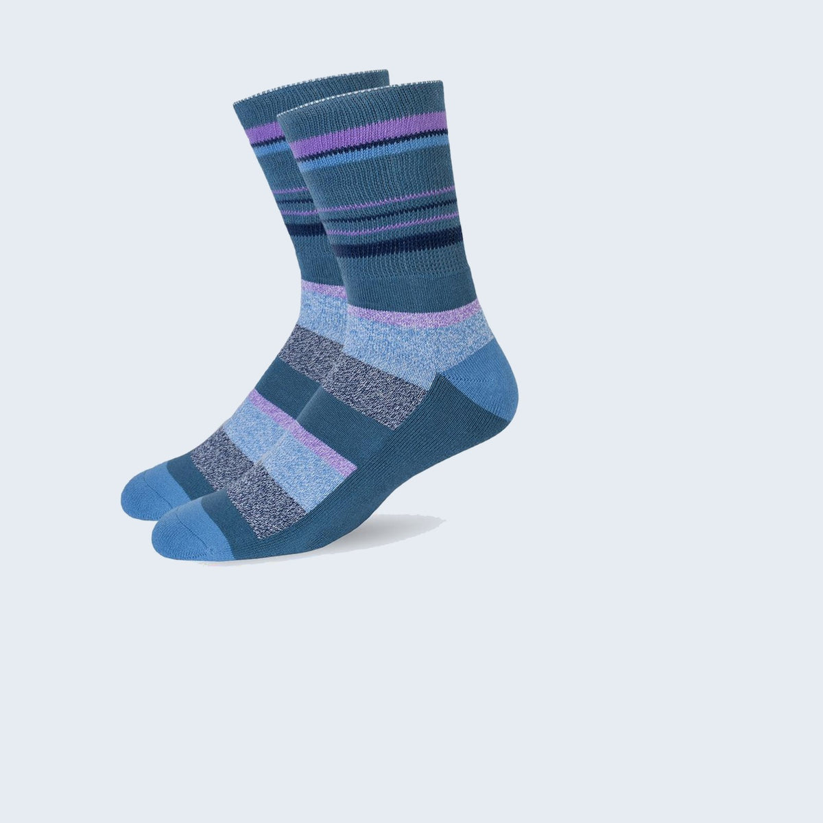 Mi Socks Men's Diabetic Crew Socks, Dusk Blue Stripes