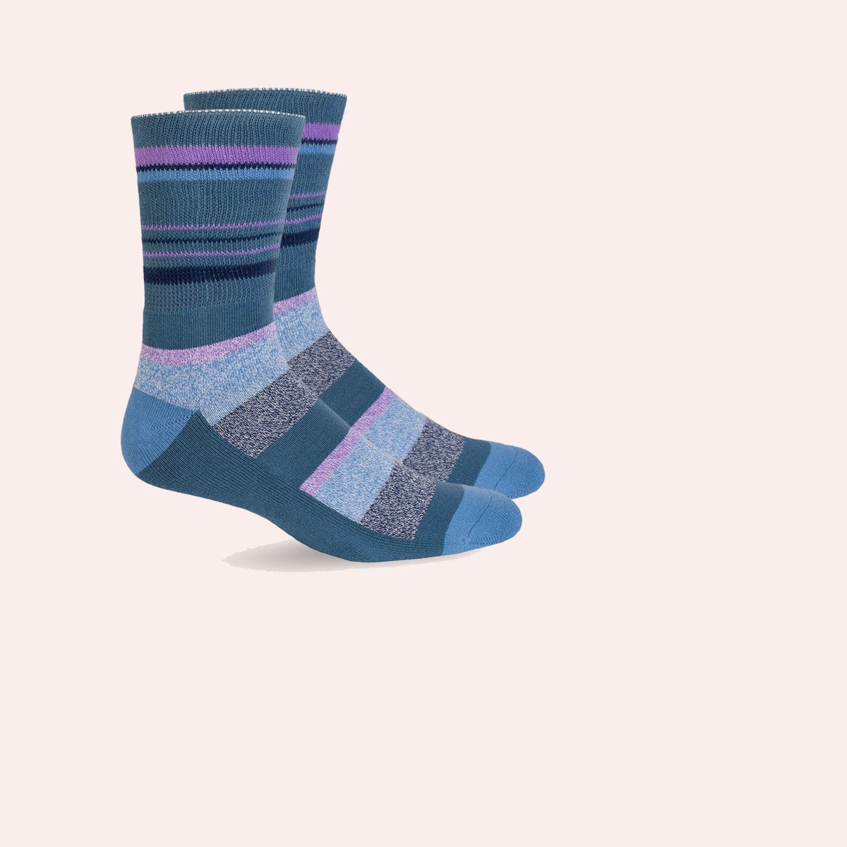 Mi Socks Women's Diabetic Crew Socks, Dusk Blue Stripes