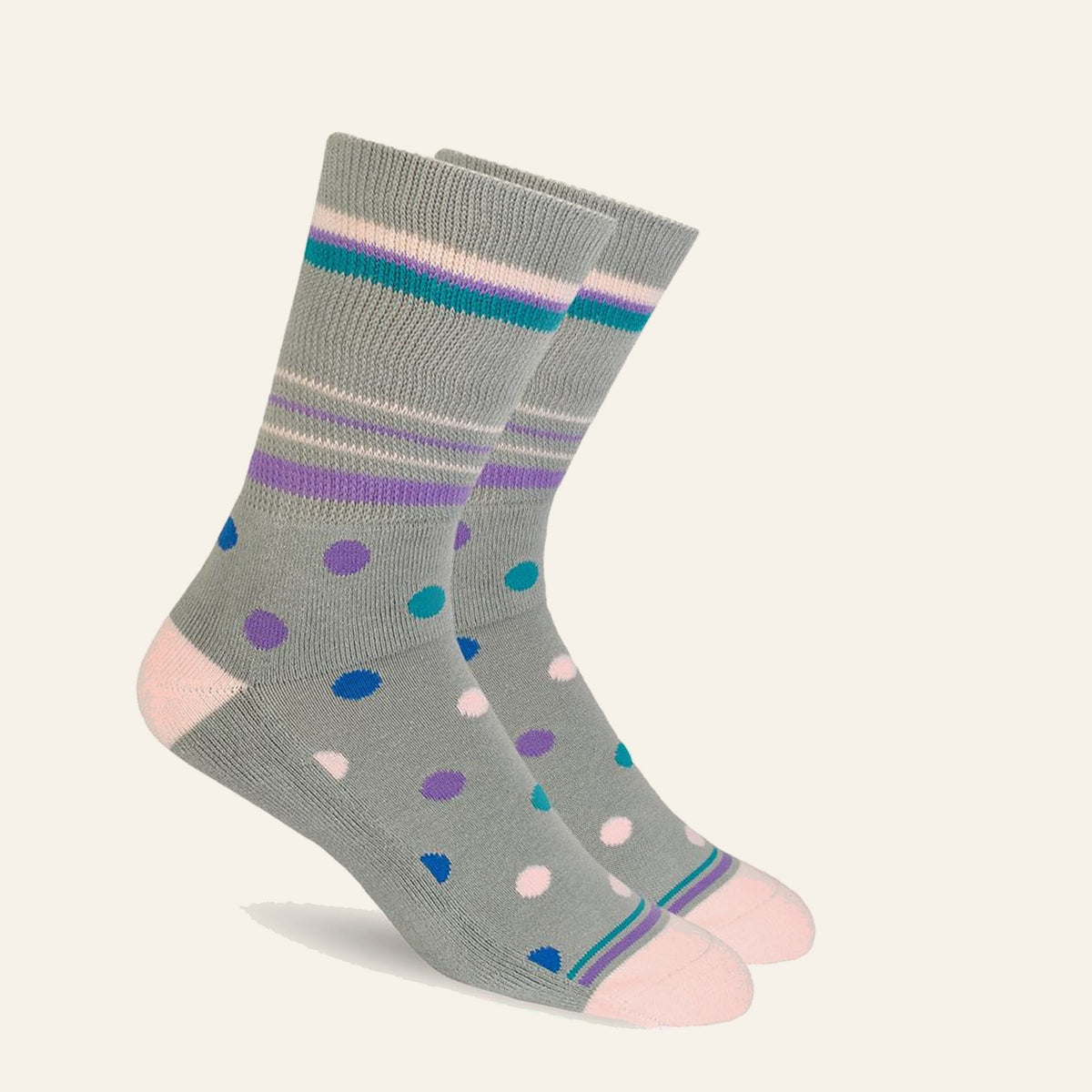 Mi Socks Grey Polka Dot non-binding diabetic crew socks, 1 pair