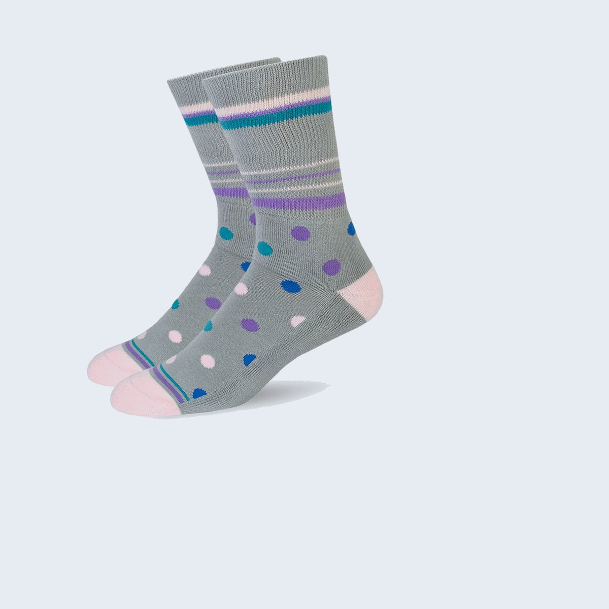 Mi Socks Men's Diabetic Crew Socks, Grey Polka Dot