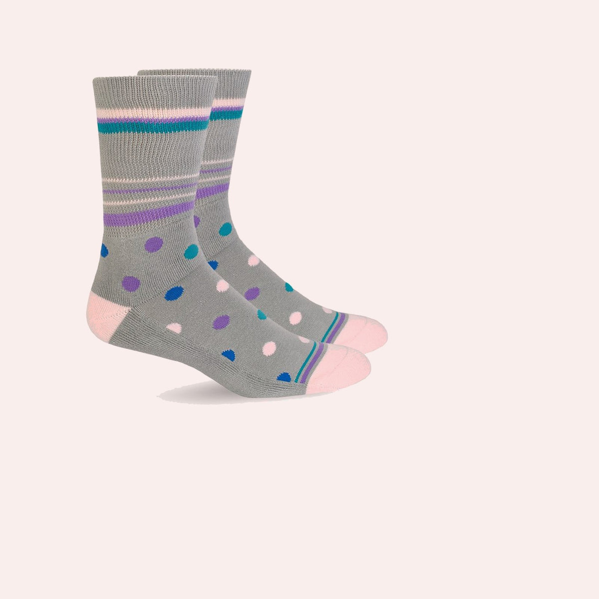 Mi Socks Women's Diabetic Crew Socks, Grey Polka Dot