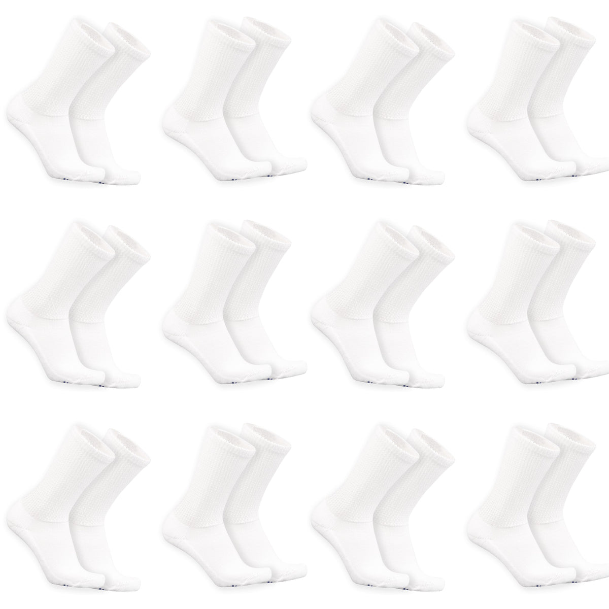 Mi Socks White non-binding diabetic crew socks, 12 pairs