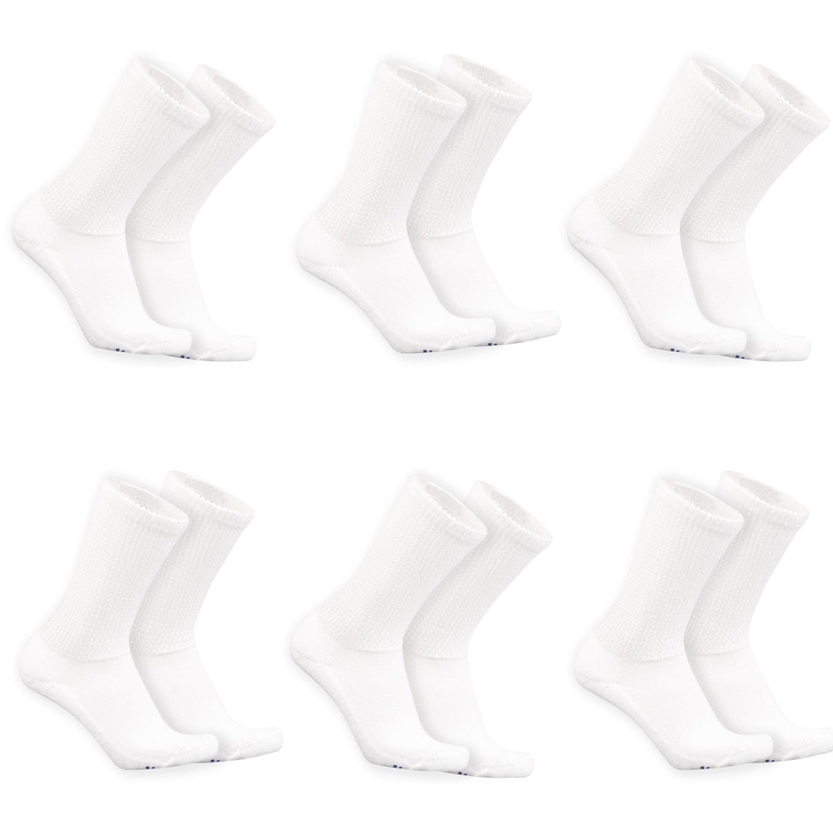 Mi Socks White non-binding diabetic crew socks, 6 pairs
