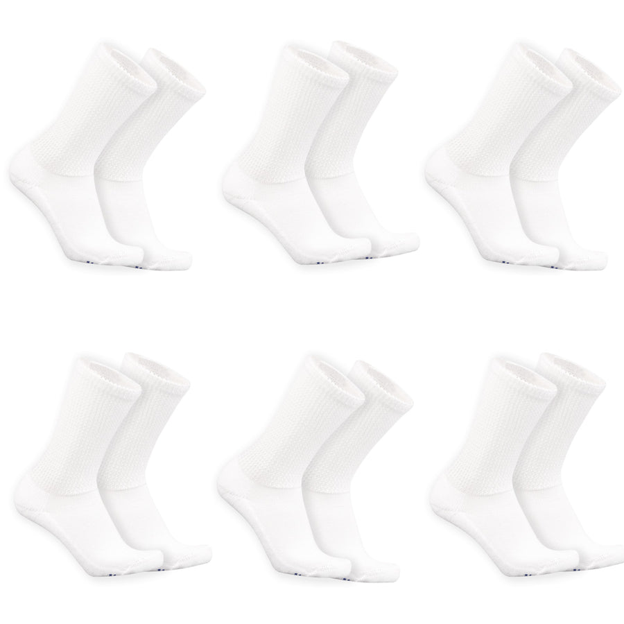 Mi Socks White non-binding diabetic crew socks, 6 pairs