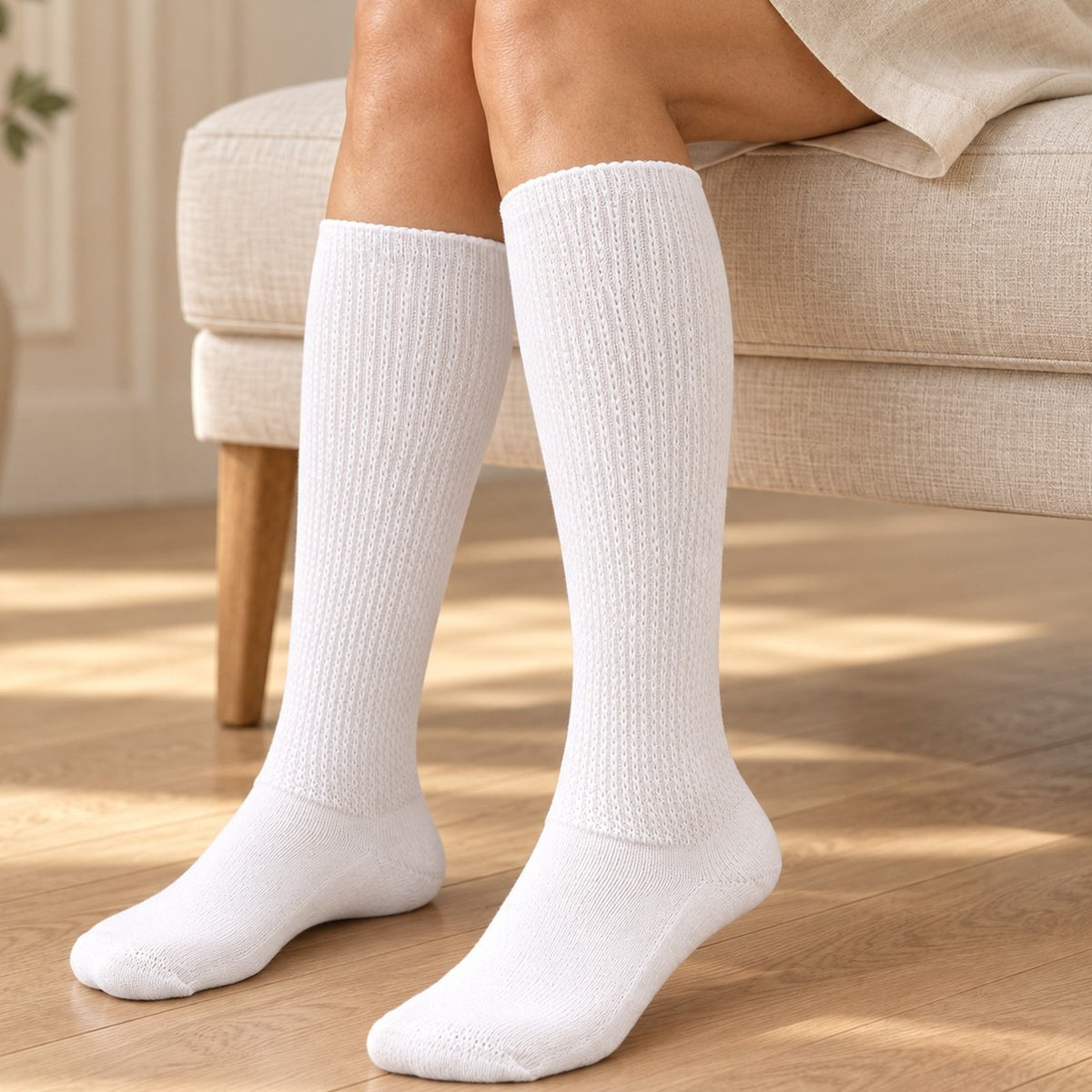 Mi Socks men's white diabetic knee high socks