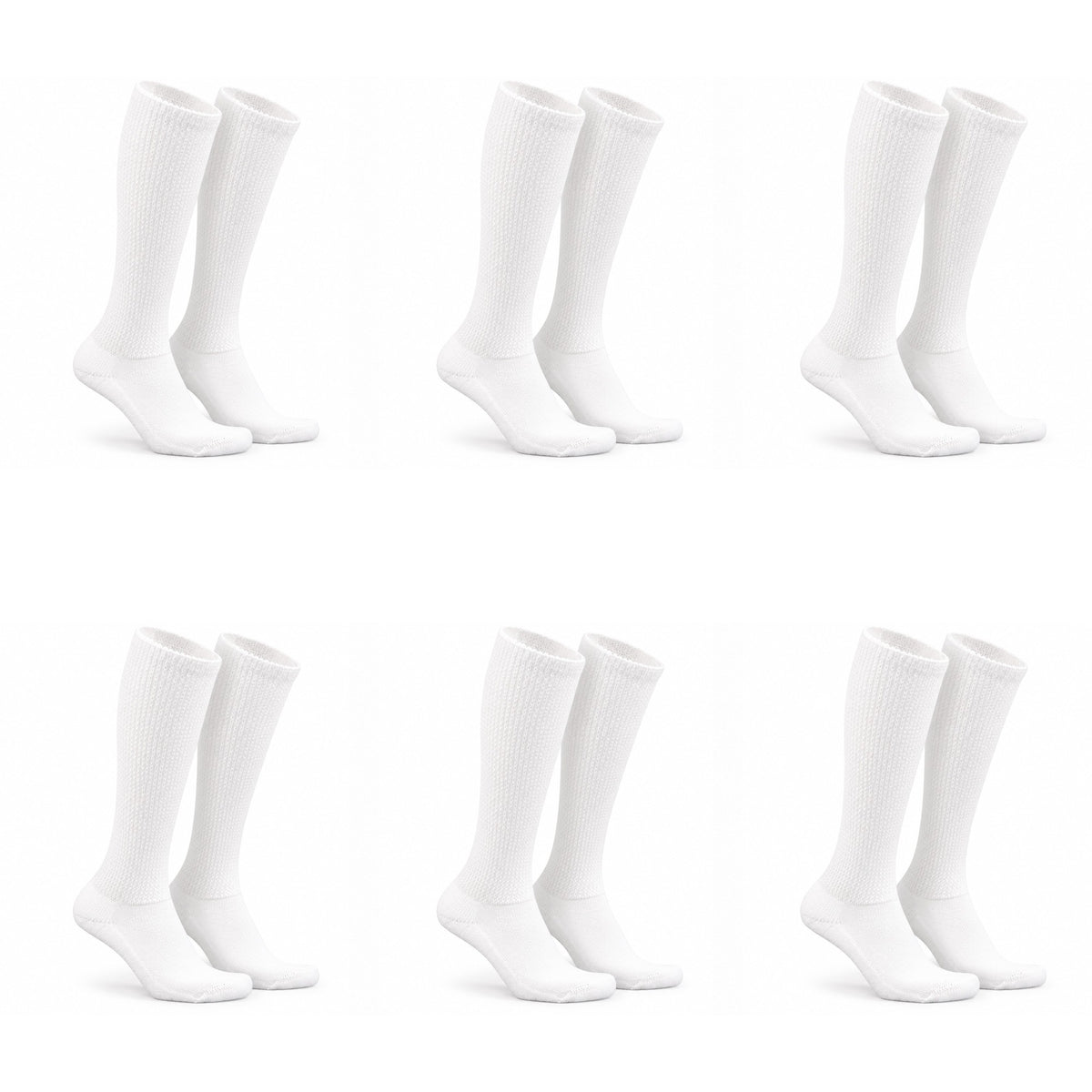 Mi Socks White non-binding diabetic knee high socks, 6 pairs